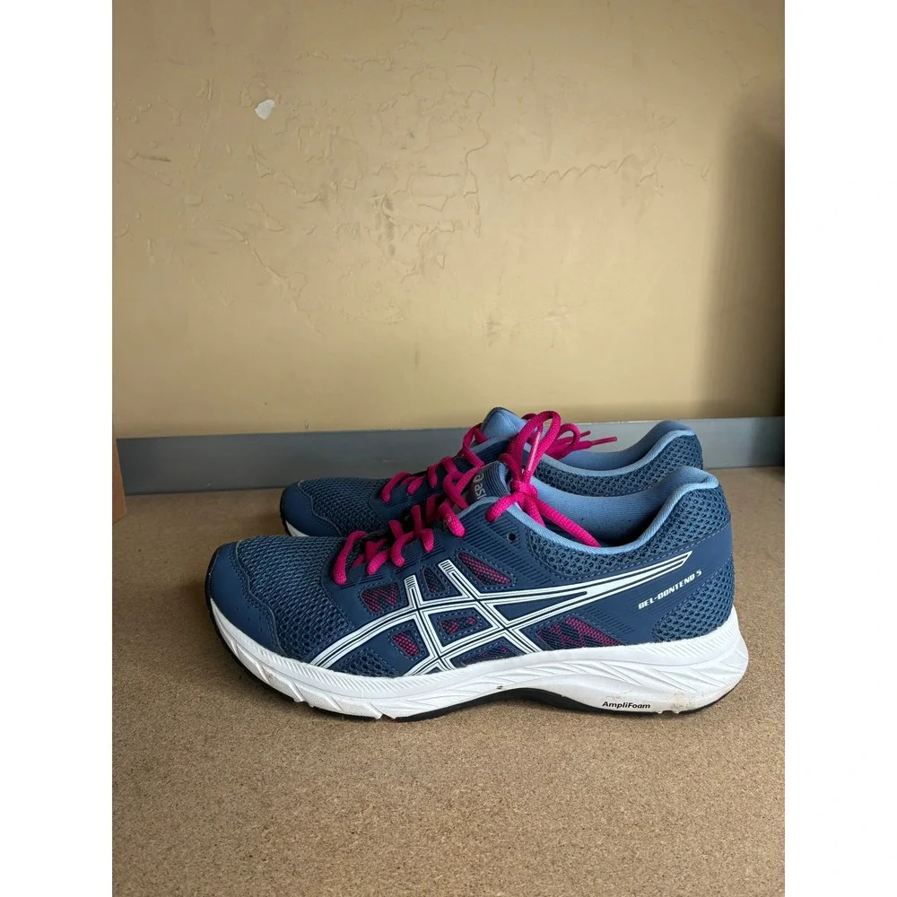 Asics Gel-Contend 5 Womens Blue Pink Running Shoes 1012A234 Size 8